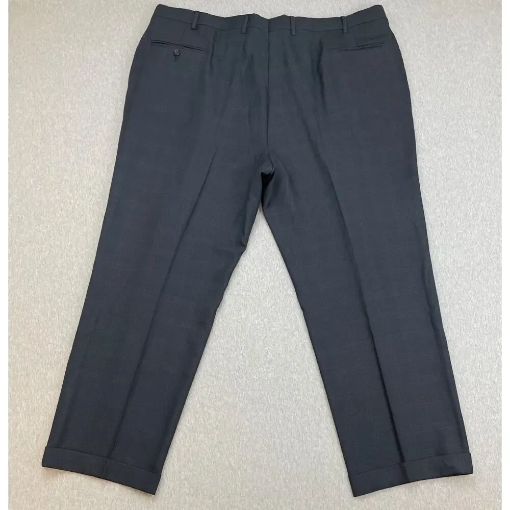 Jos A Bank Suit Mens 50L Plaid 100% Wool Single Breasted Pants 44 x 30 - 2 Piece